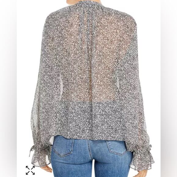 Anine Bing Abigail Printed Silk long sleeve split neck semi sheer abstract top - Picture 9 of 9